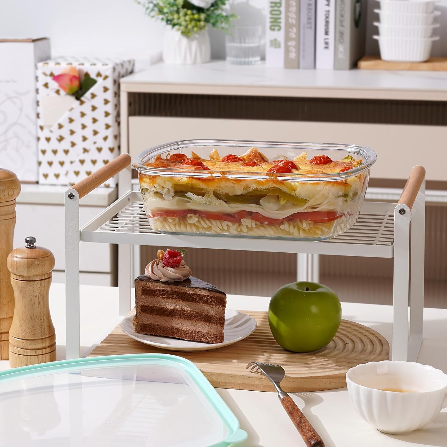 NUTRIUPS 9 x 9 Glass Baking Dish with Lid - Large 2.75QT Oven Safe Pan in Green | Deep & Durable Design