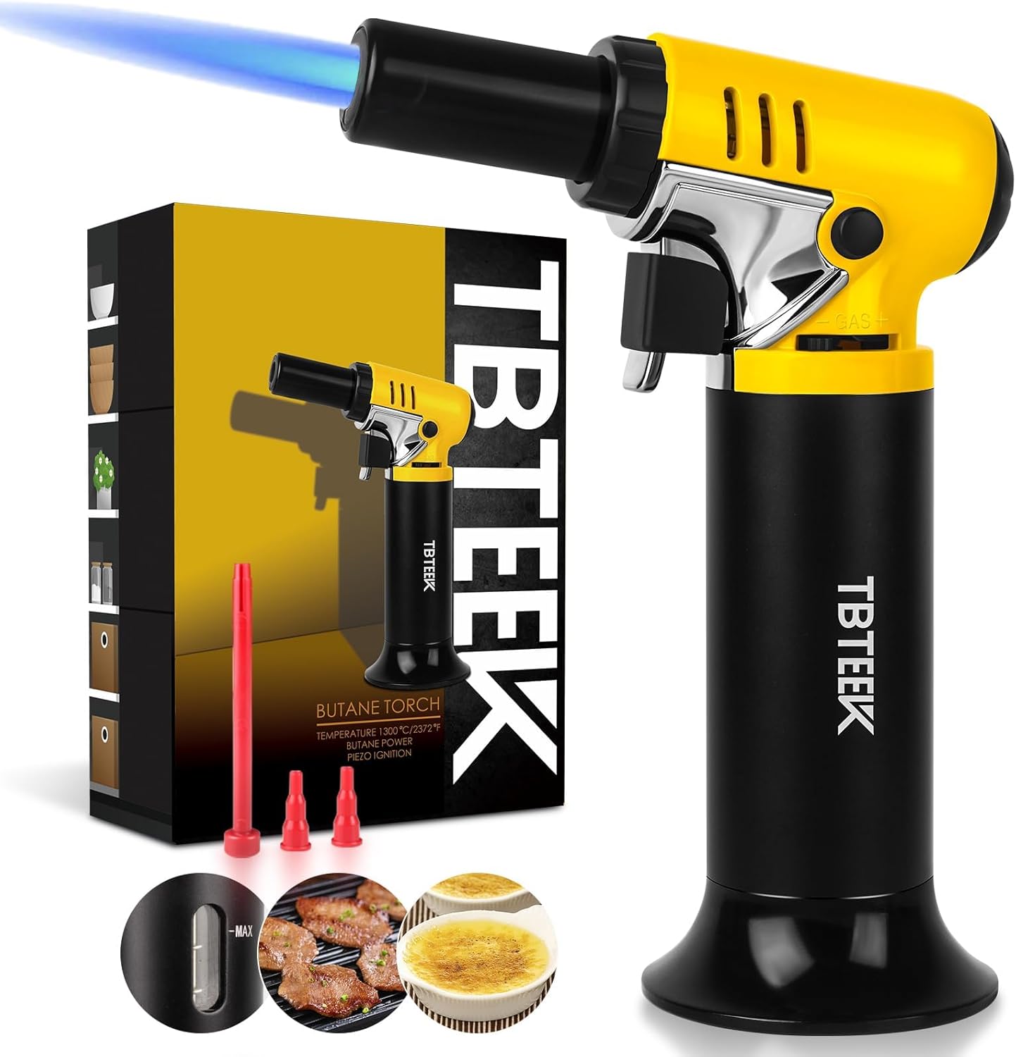 TBTeek Butane Torch - One-Hand Operation Kitchen Lighter with Adjustable Flame for BBQ & Baking