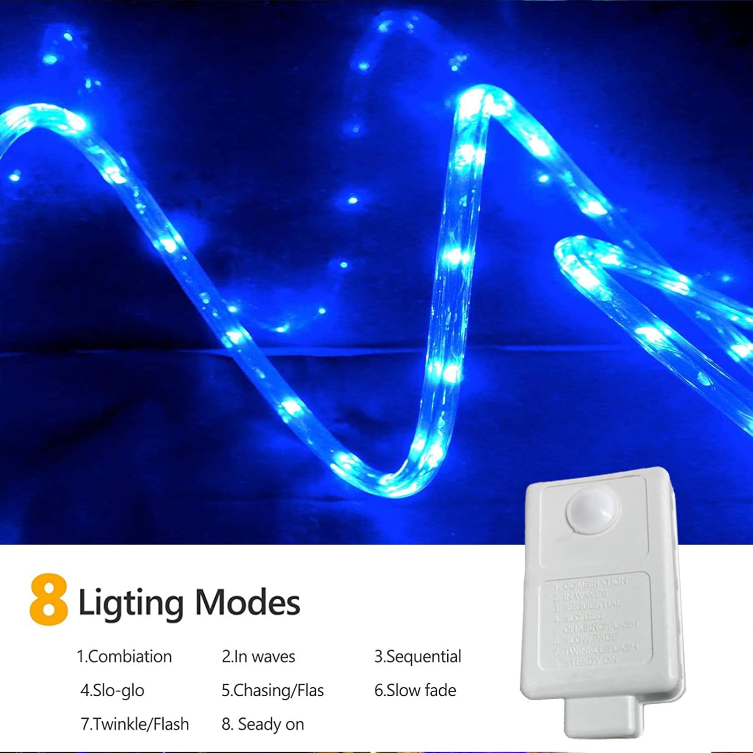 Skiennix 150ft LED Rope Lights - Waterproof, Flexible Tube Lighting with 8 Modes | Blue for Indoor & Outdoor Use
