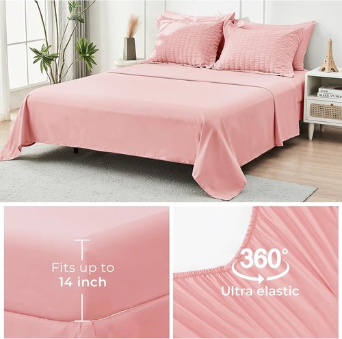 HYMOKEGE Rose Pink Comforter Set - Luxury 7-Piece All-Season Bedding in Full Size with Sheets & Pillowcases