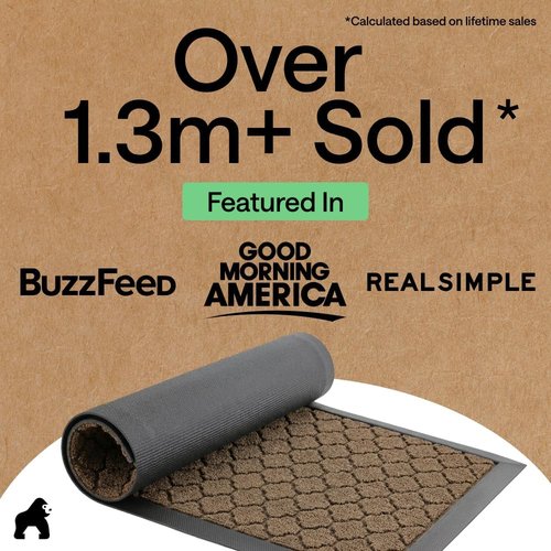 GORILLA GRIP Waterproof All-Season WeatherMAX Doormat - 60x24 Natural Rubber, Stain & Fade Resistant, Easy Clean, Latte Quatrefoil