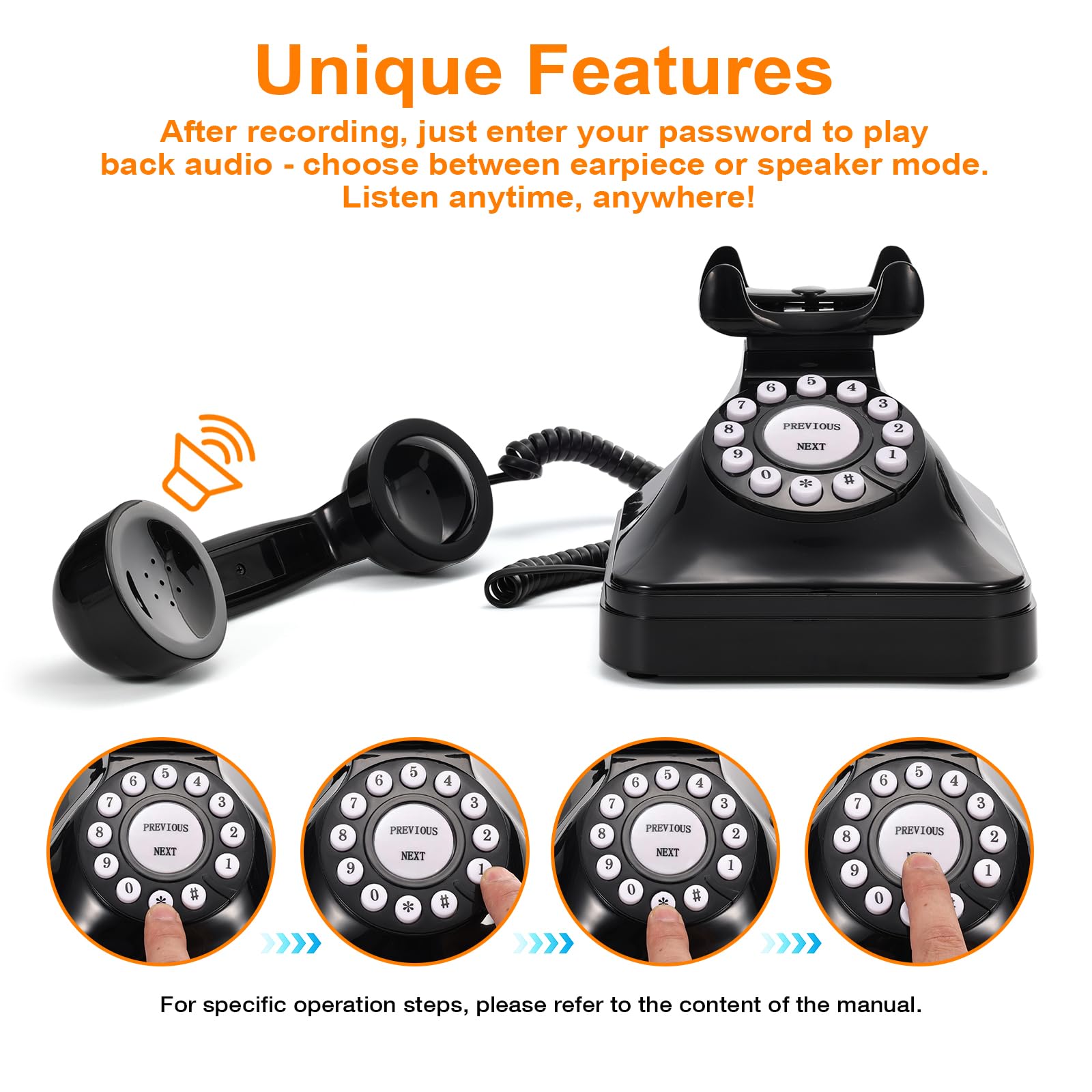 Rotkfst Guest Book Audio Wedding Phone,Record Voice Messages,Retro Guest Book for Wedding or Birthday Party Message Voicemail,Save The Blessings of Your Relatives and Friends（Black Gray）