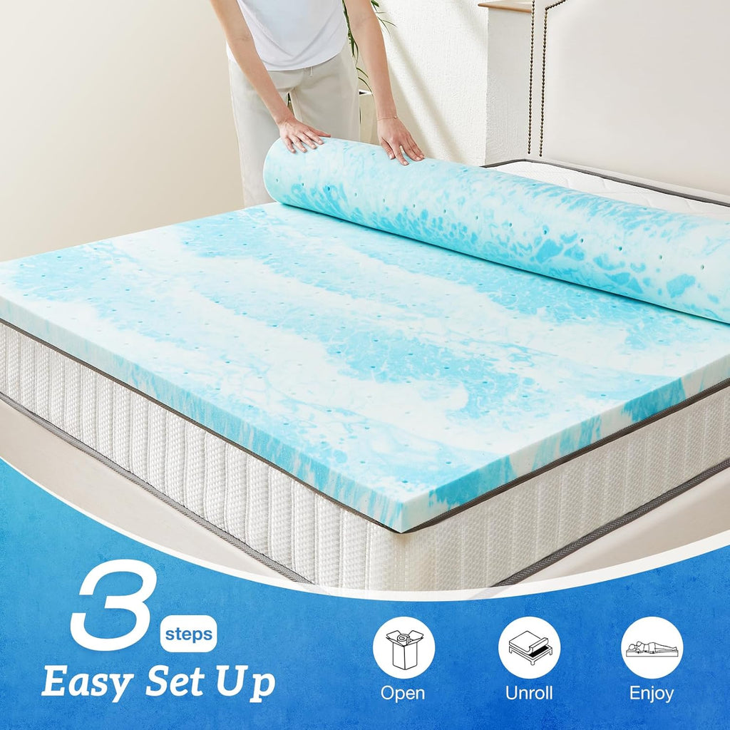 Sweetcrispy Memory Foam Mattress Topper - 2 Inch Thick Gel-Infused Cooling Pad for King Size Bed | CertiPUR US Certified, Ventilated