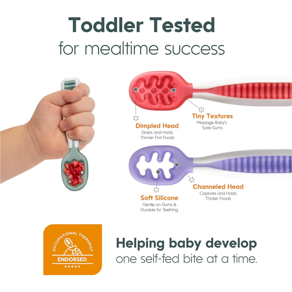 NumNum Baby Spoons Set - Silicone Pre-Spoon GOOtensils for 6+ Months | Baby Led Weaning & Teething - Blue/Navy