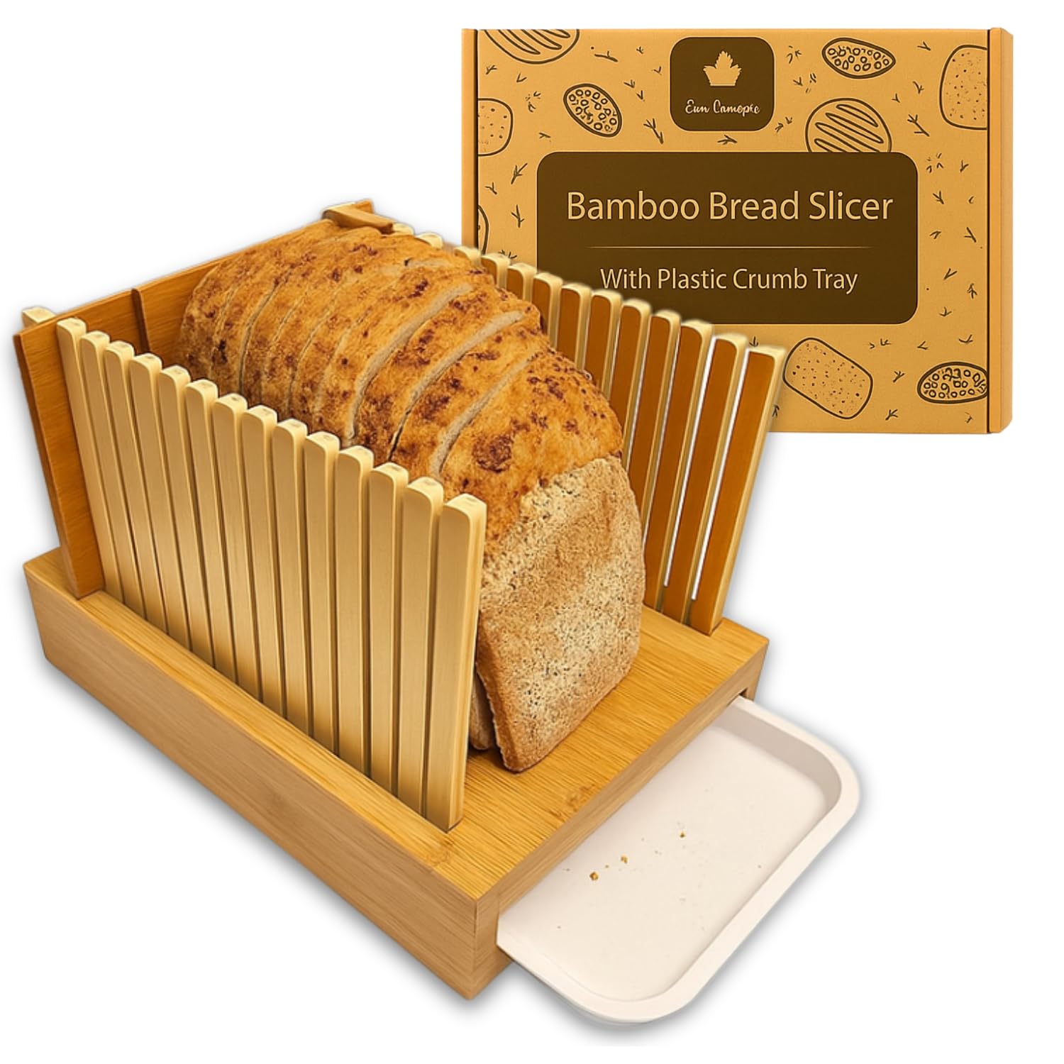 Bamboo Bread Slicer Guide Cutter For Slicing Homemade Bread, Bagels, Sourdough Loaves - Folable & Compact, Adjustable Width & Thickness, Crumb Tray, Kitchen Gadget & Gifts
