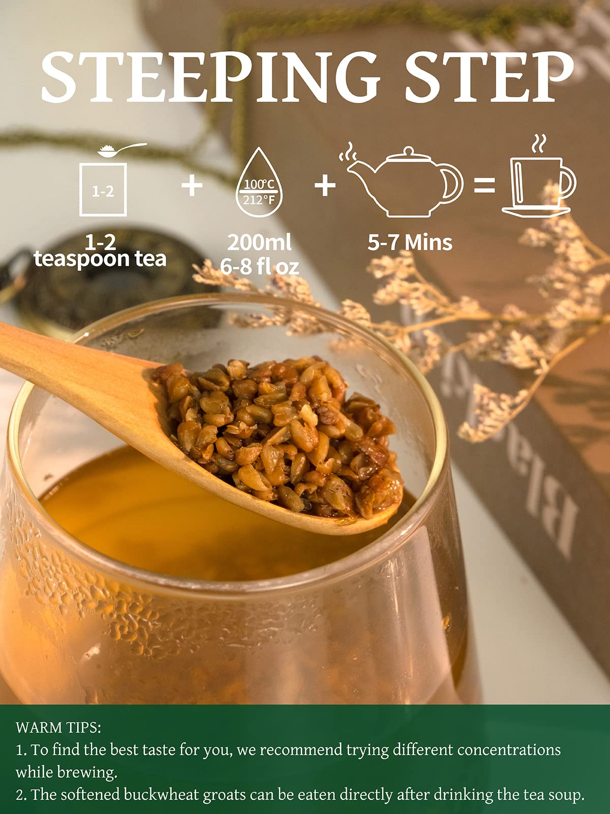 TeeLux Tartary Buckwheat Tea, Roasted Buckwheat Loose Leaf Tea, High Mountain Buckwheat Groats, Caffeine Free, Natural, 14oz/400g