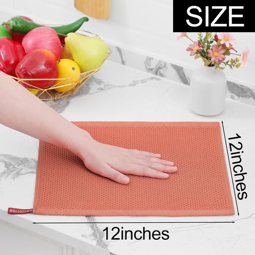 Homaxy 100% Cotton Dish Cloths - Ultra Soft, Absorbent & Quick Drying | 12x12 Inches, 6-Pack, Coral