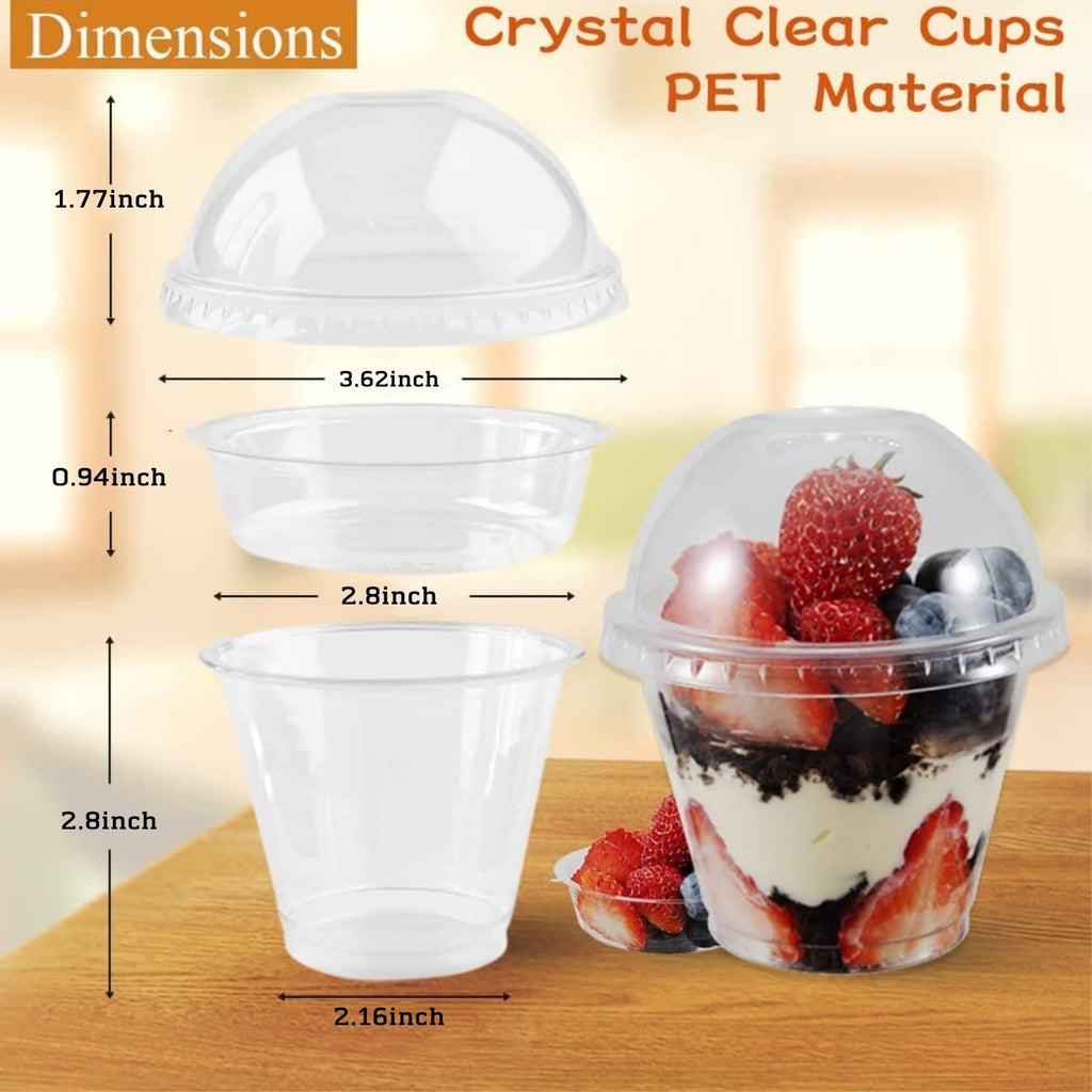 50 Sets 9 oz Clear Plastic Parfait Cups with INSERT & DOME Lids(NO HOLE) - Disposable Dessert Cups with Lids for Kids, Dips Snacks and Veggies, Fruit Yogurt Smoothie Iced Cold Drinks, No Leaking