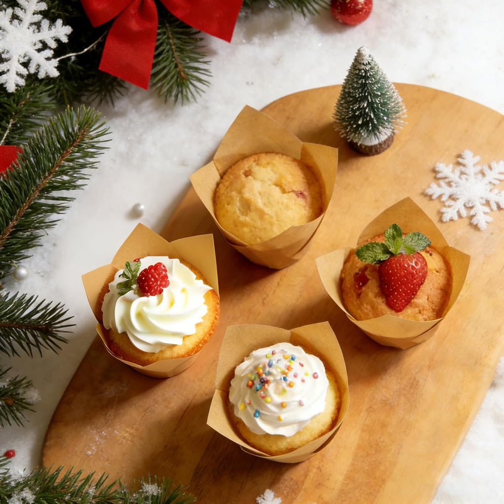 Skiennix Tulip Cupcake Liners - 250 Pcs Parchment Paper Muffin Liners for Baking | Natural Color