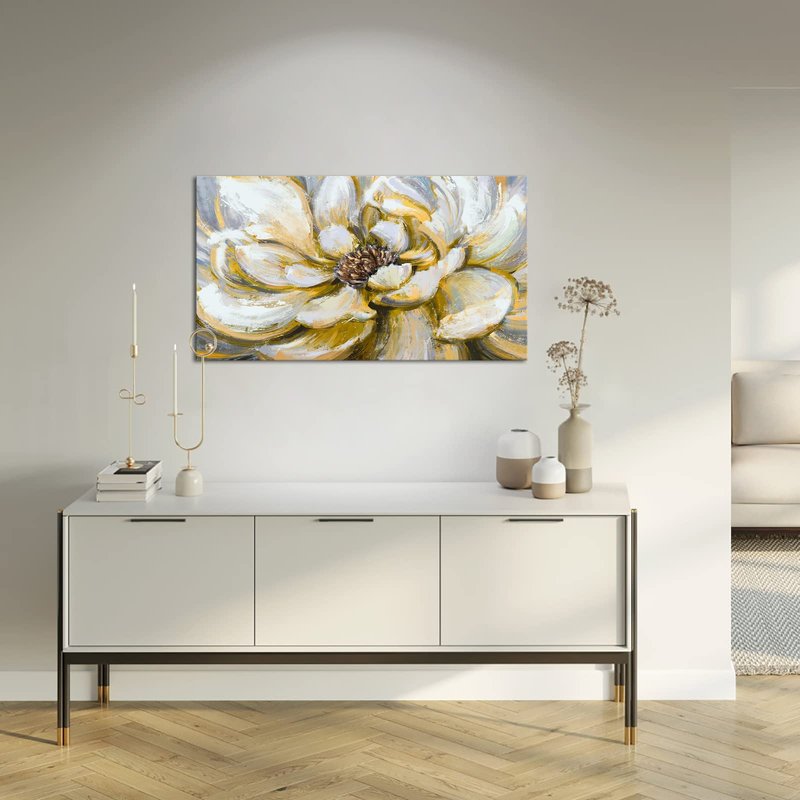 HOMEOART Yellow Flower Painting Living Room Bedroom Decor Floral Picture Canvas Art Print Framed Ready to Hang 20x36Inch
