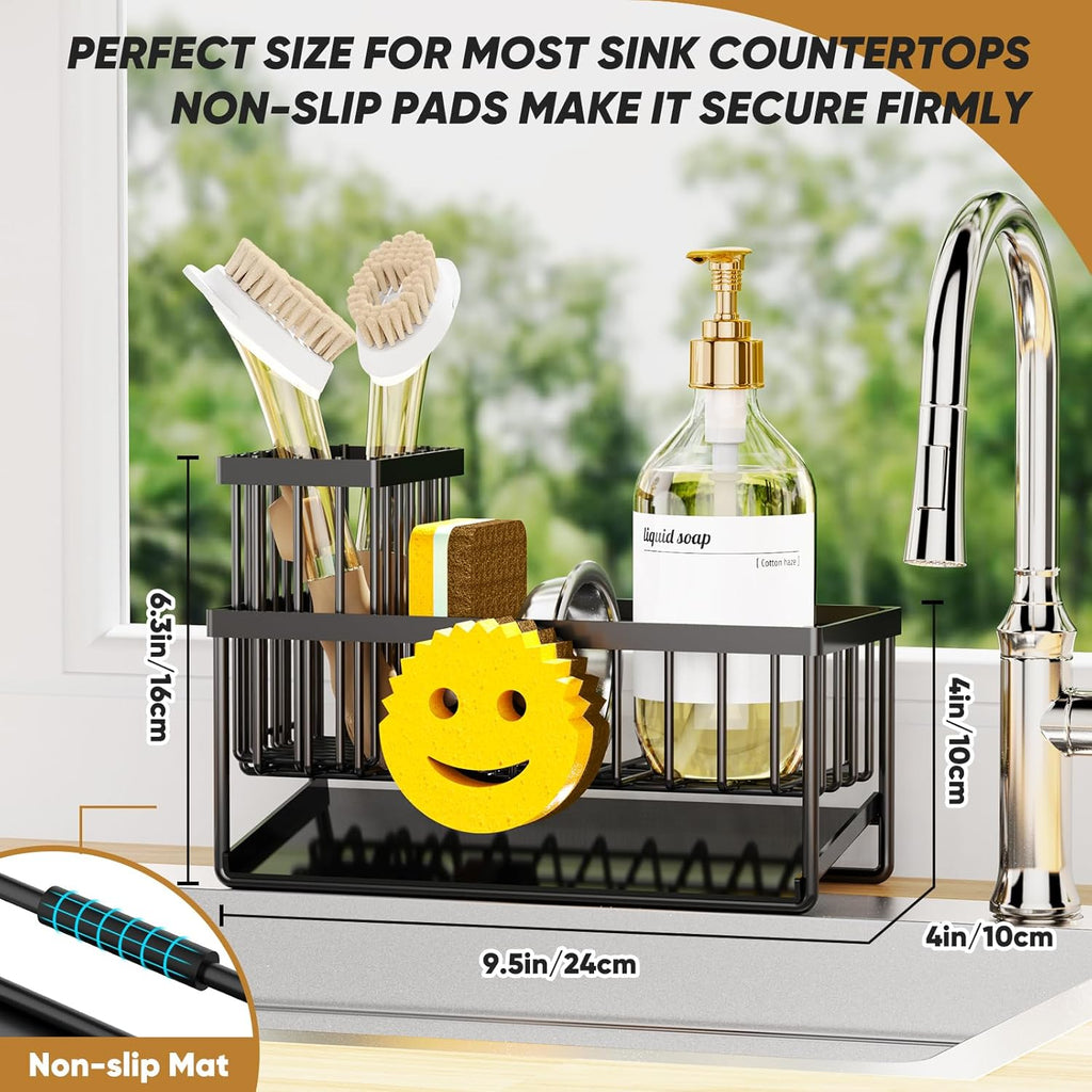 Skiennix Sponge Holder - Smiley Face Sink Caddy with Removable Brush Holder | Self-Draining Design