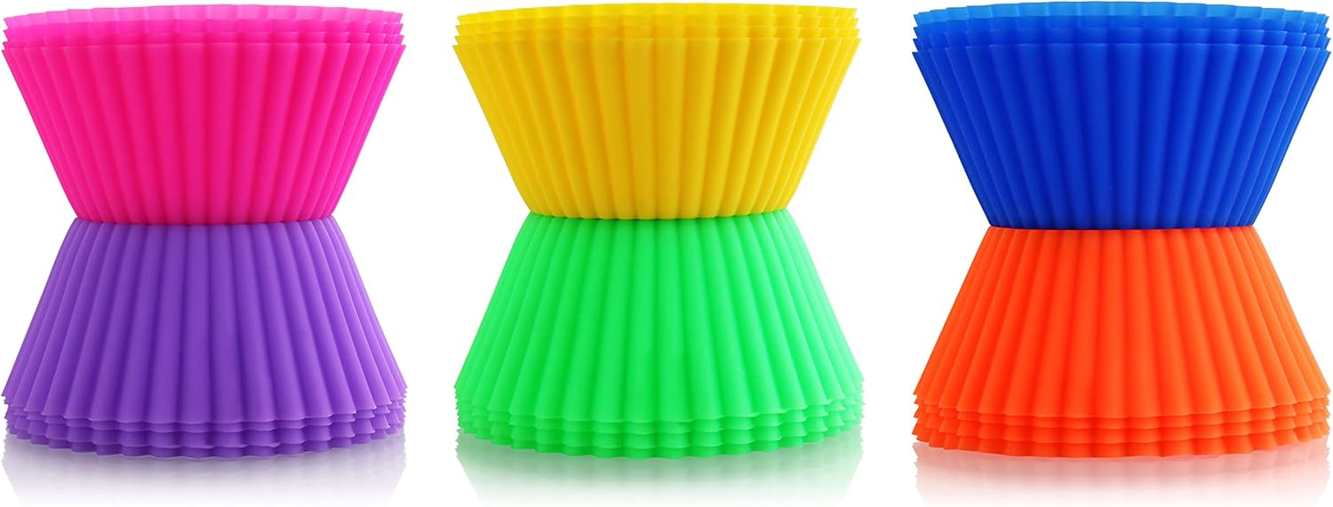 New Star Foodservice Reusable Silicone Baking Cups - Set of 24 Colorful Cupcake Liners