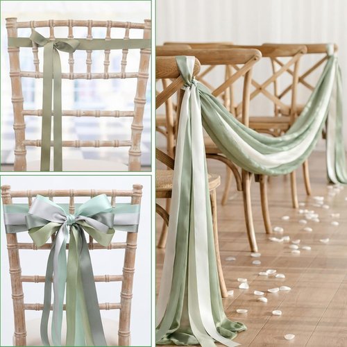 Dingion 36 Pcs Sage Green Satin Chair Sashes - Elegant Wedding Aisle Decor | 1.6" x 122" Ribbons