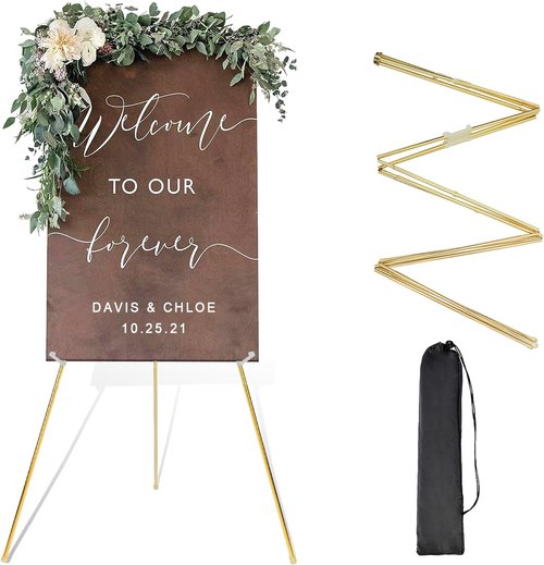 DANMO Adjustable Metal Art Easel Stand - 63'' Floor Display for Wedding Signs & Posters - Gold