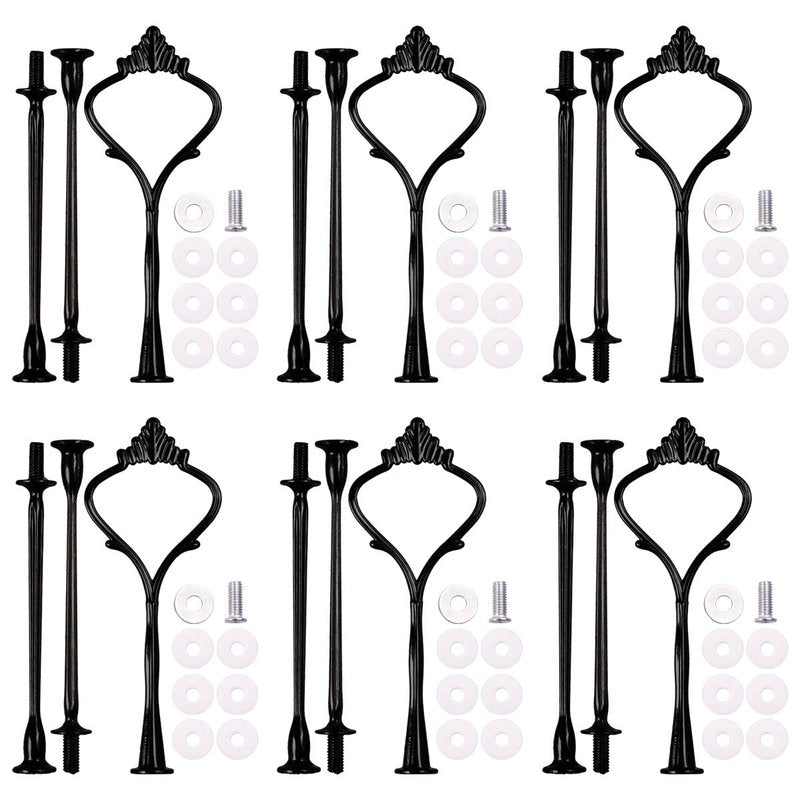 Loticy 3-Tier 14.6'' Cupcake Stand Hardware Fittings, Metal Mold Crown Holder DIY Making for Fruit Plate Cake Stand Snack Tray Replacement Parts for Tea Party Wedding Decoration (6 Sets - Black)