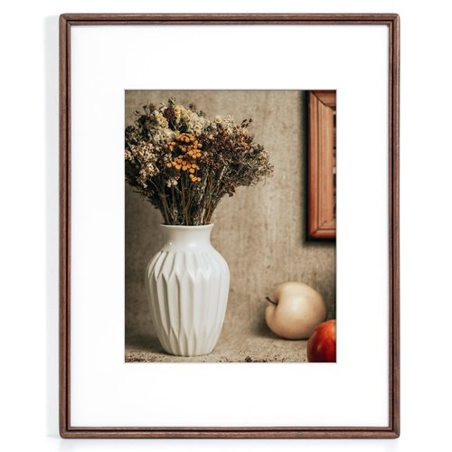 16X20 Picture Frame, Natural Solid Walnut Wood Photo Frame with High Tempered Glass, Handcrafted Rounded Corner 16 by 20 Wooden Frame Matted to 11x14 for Horizontal or Vertical Wall Mounting