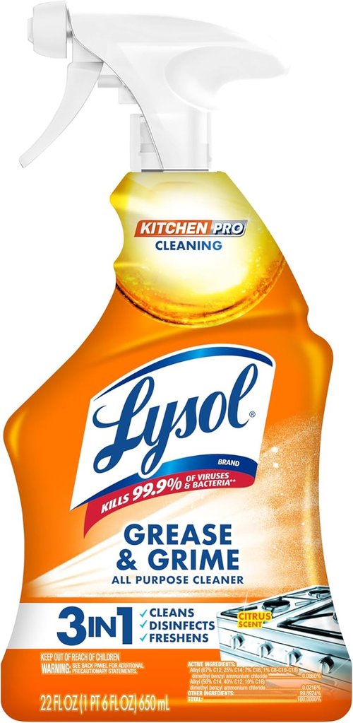 Lysol Pro Kitchen Spray Cleaner - Antibacterial All-Purpose Degreaser | Citrus Scent, 22oz