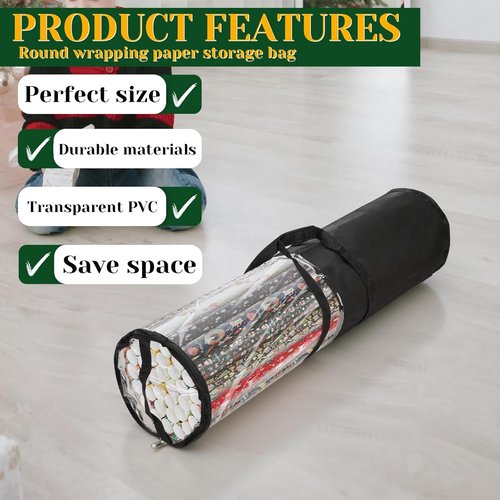 Homakover Clear PVC Gift Wrap Organizer - 30" Zippered Storage for 18-25 Rolls (Black)