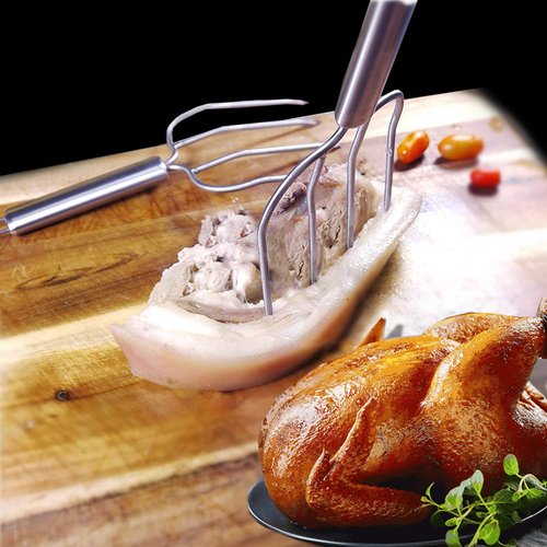 Home Servz Stainless Steel Turkey Baster Syringe and Poultry Lifters fork Set of 2,