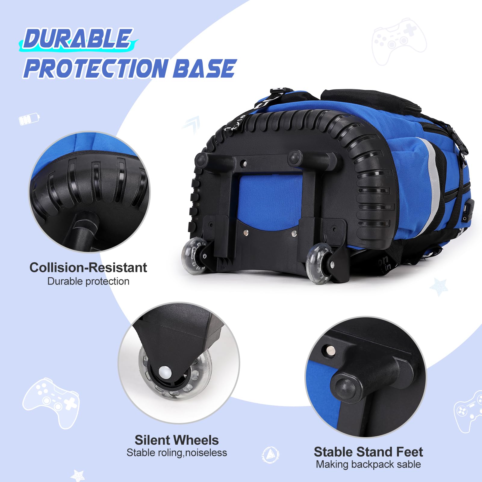 Scothen Rolling Backpack for Boys, Cool Luminous Gamer Roller School Backpacks for Boys with Lunch Bag and Pencil Pouch, Kids Backpack Bookbag with Wheels for Kindergarten Elementary Middle School