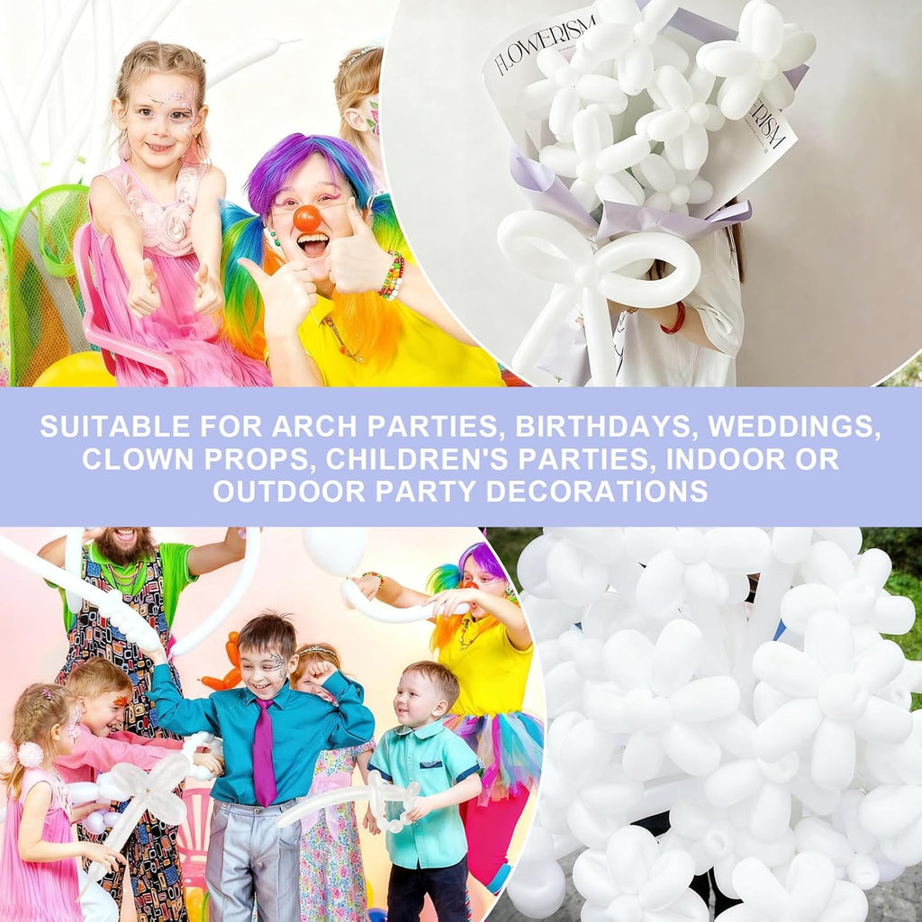 Skiennix 100 PCS White Balloons - Premium Long Skinny Latex for Twisting & Party Decor