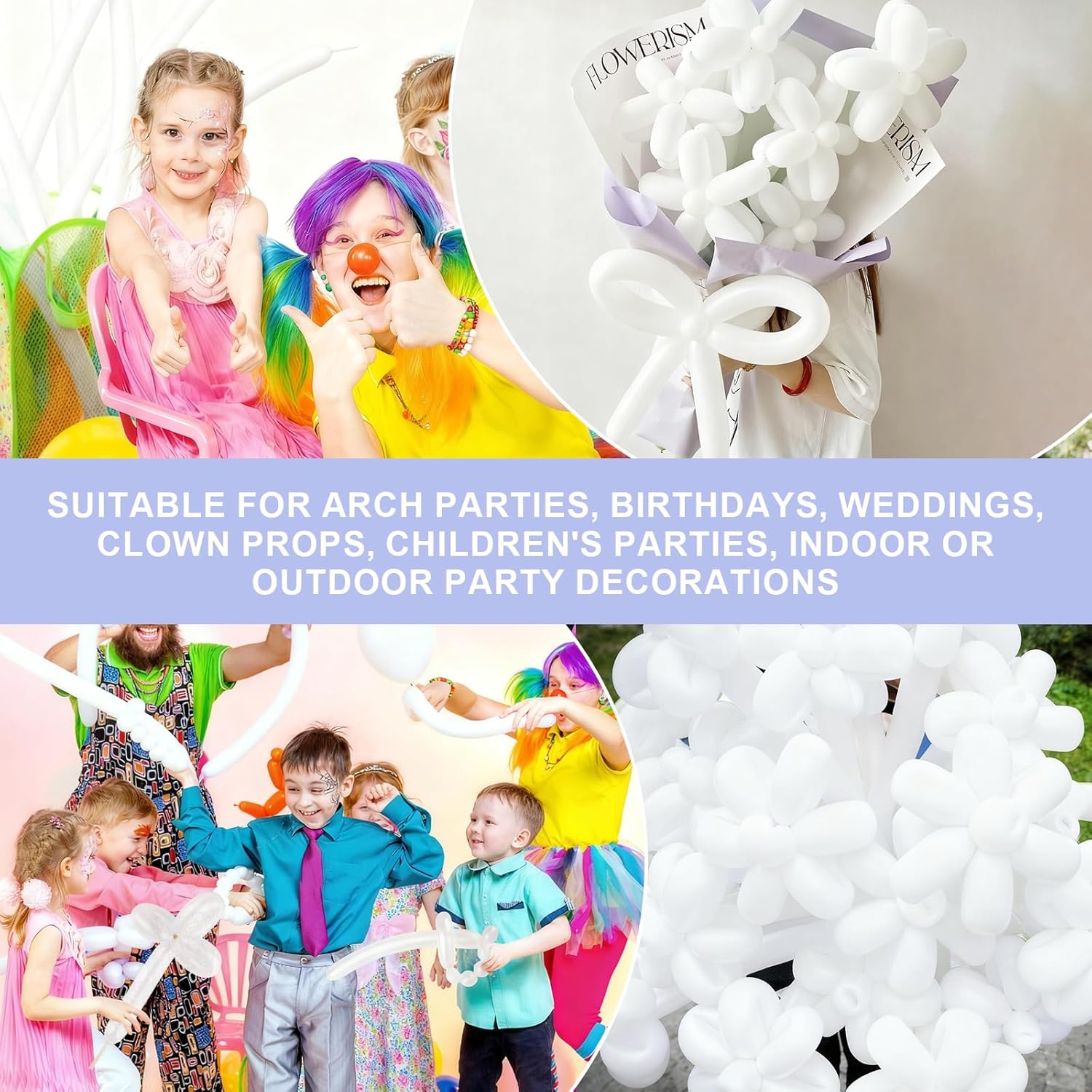 Skiennix 100 PCS White Balloons - Premium Long Skinny Latex for Twisting & Party Decor