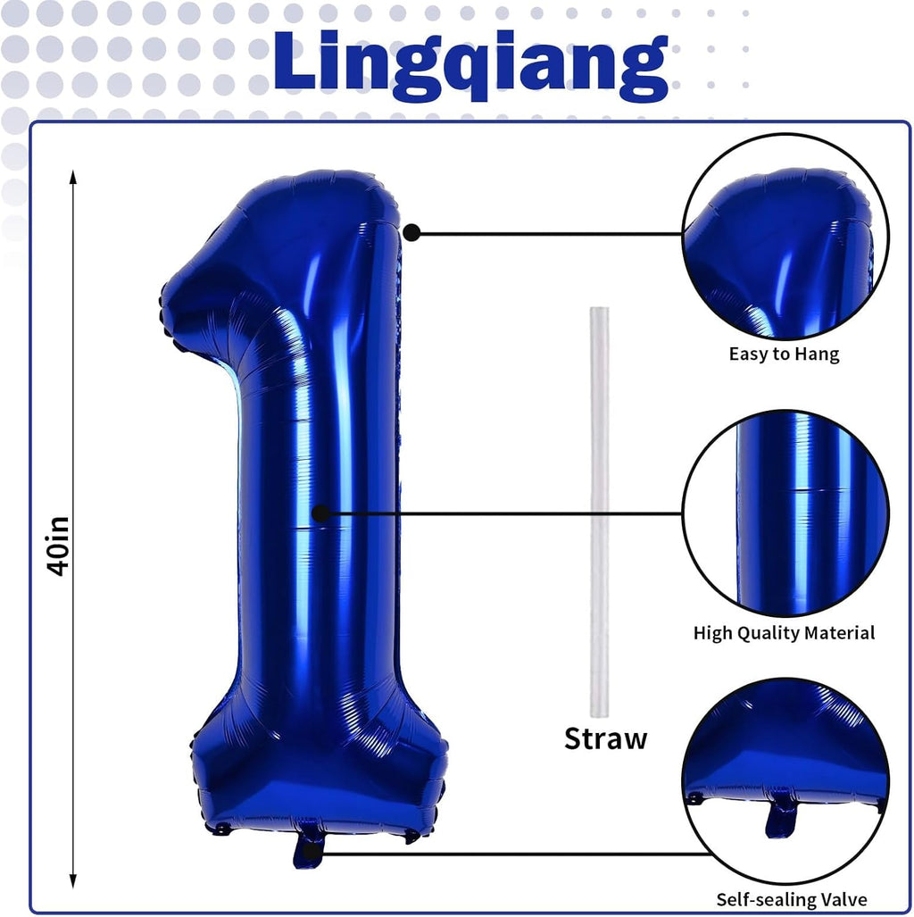 Number 1 Balloons by [Brand Name] - 40 In Navy Blue Foil Helium Balloons for 1st & 10th Birthday Celebrations