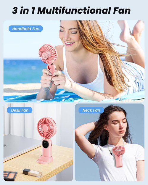 coldSky Portable Handheld Fan - 4000mAh Battery, 3-in-1 Design with LED Display & 5 Speeds | Ideal for Makeup & Personal Use
