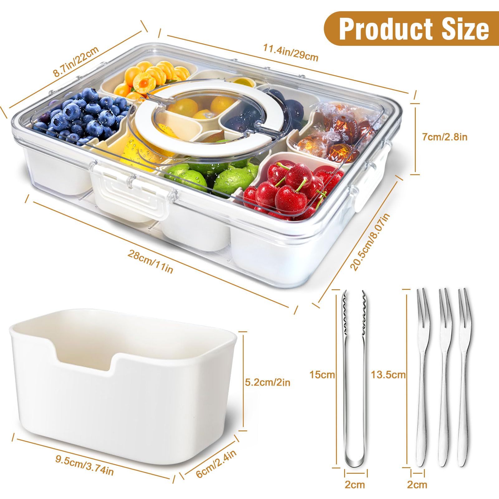 CGJCYAO Snackle Box Container Stackable Snack Containers, Serving Tray with Lid and Handle, Portable Snack Serving Tray with Lid for Fruit Veggie, Snack Platter Organizer for Party Kitchen