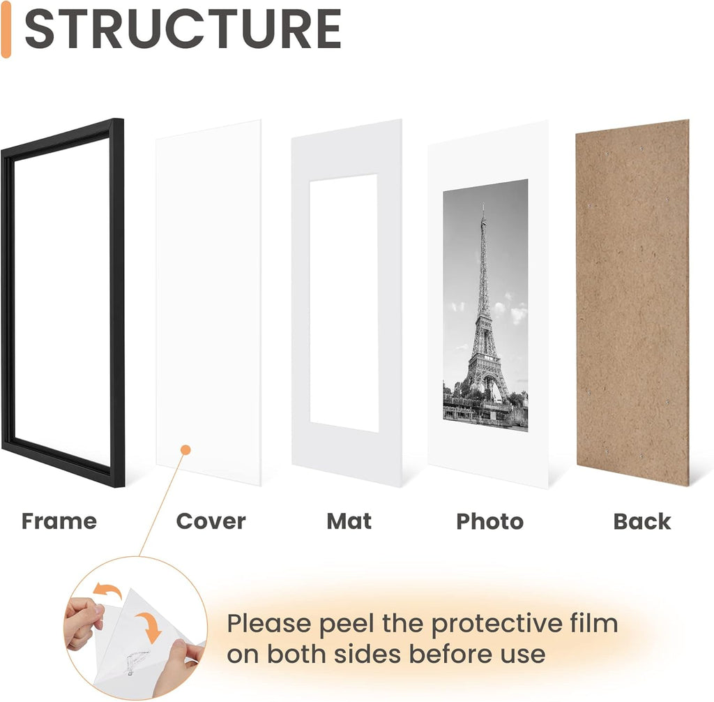 Upsimples 11x17 Picture Frame Set of 5 - Display 9x15 or 11x17 Photos | Stylish Black Wall Gallery