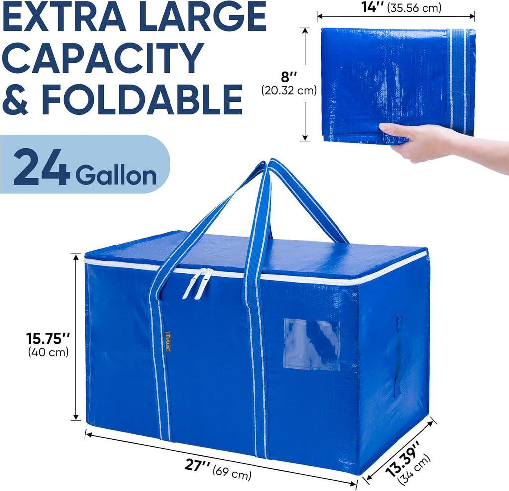 BALEINE Heavy-Duty Moving Bags - 8-Pack Oversized Storage Totes with Reinforced Handles | Royal Blue