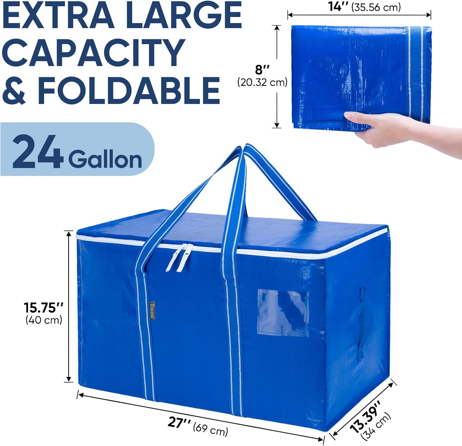 BALEINE Heavy-Duty Moving Bags - 8-Pack Oversized Storage Totes with Reinforced Handles | Royal Blue