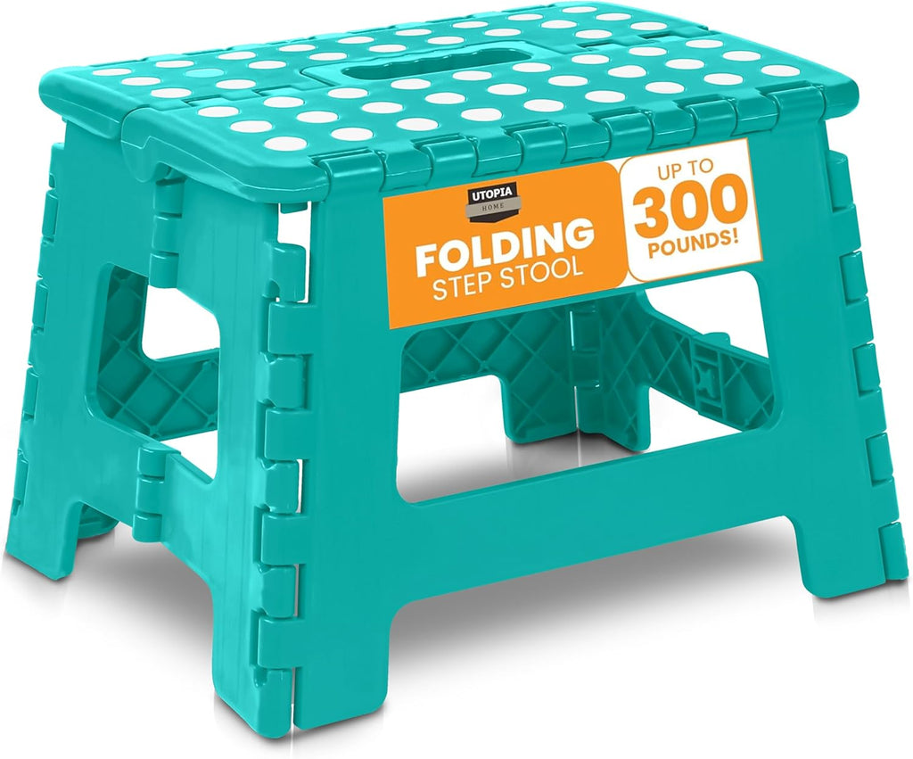 Utopia Home Folding Step Stool - 9-Inch Anti-Slip Collapsible Design - Supports Up to 300 lbs - Teal Color for Kitchen & Bathroom Use