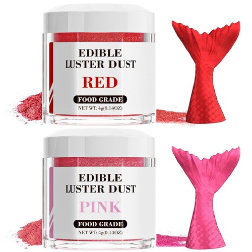 Cherrysea Luster Dust Edible Set - Food Grade Shimmer Powder for Cakes & Cocktails - 4g Red & Pink