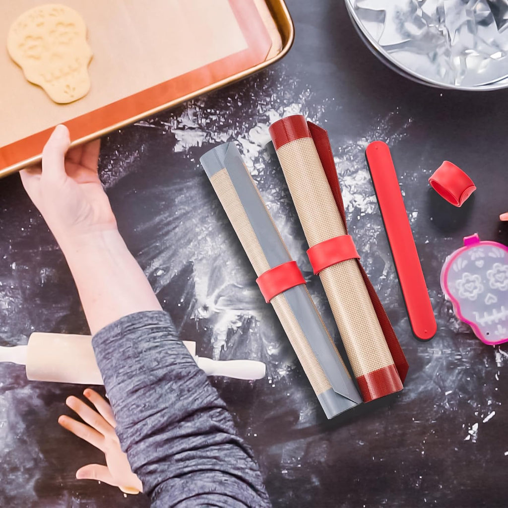 Teenyyou Silicone Storage Bands - 4 Pcs for Baking Mats & Wrapping Paper | Ideal for Christmas Organization