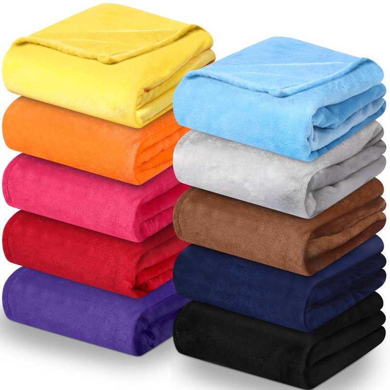 Panitay 10 Pcs Fleece Throw Blanket Bulk 50 x 60 Inches Cozy Fuzzy Flannel Plush Soft Blankets for Sofa, Couch Bed Warm Throws for Wedding Homeless Christmas Party Gift(Rich Color)