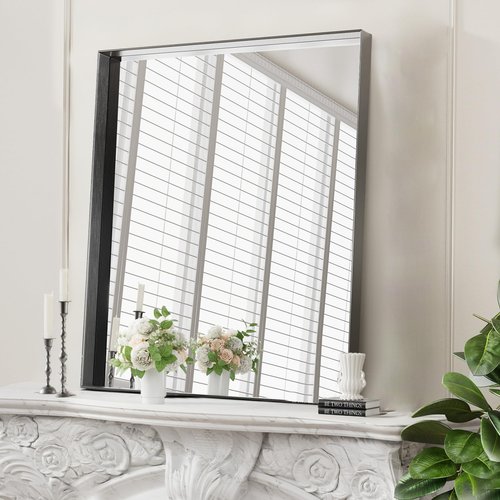 Koonmi 20x30 Inch Black Metal Framed Bathroom Mirror for Wall, Rectangle Vanity Mirror with Anti-Rust, Shatterproof Tempered Glass, Horizontal/Vertical Hanging for Farmhouse, Bedroom, Entryway