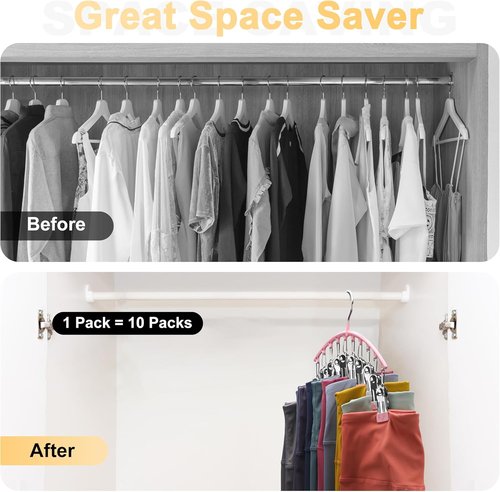Metal Yoga Pants Hangers - Space-Saving Closet Organizer with 10 Clips for 10 Leggings | Pink