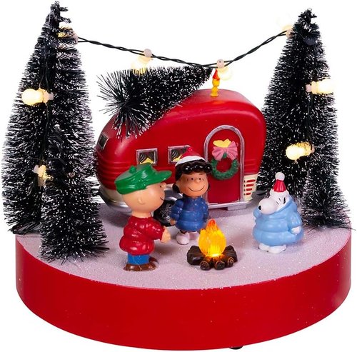 Kurt Adler 7-Inch Musical Peanuts Camper Scene - Battery-Operated Table Decor Piece