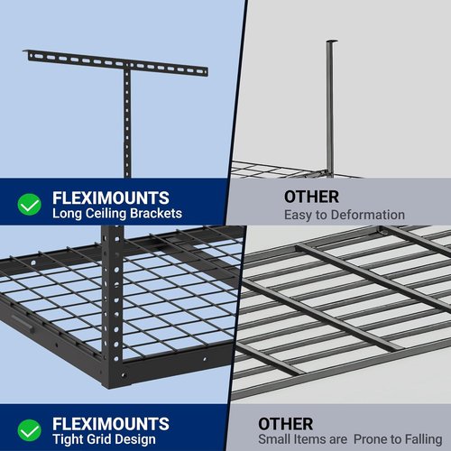 FLEXIMOUNTS Overhead Garage Storage Rack - Adjustable Heavy-Duty Metal System | 155lbs Capacity, Black
