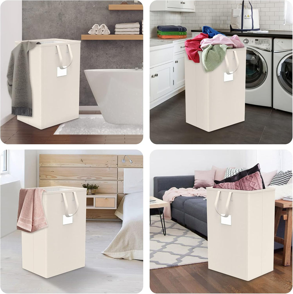 Skiennix 75L Large Laundry Hamper - Waterproof & Freestanding Design for Bedroom, Bathroom, or Dorm (Ivory)