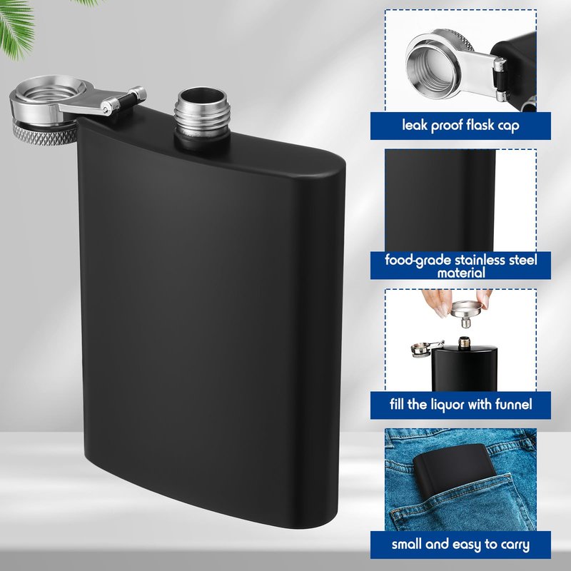 Hoolerry 30 Pieces Hip Flasks Set Stainless Steel Liquor Flask with Funnel Metal Leak Proof Flask Pocket Whiskey Flasks for Men Women Bridesmaid Wedding Party Supplies (Matte Black,4 oz)