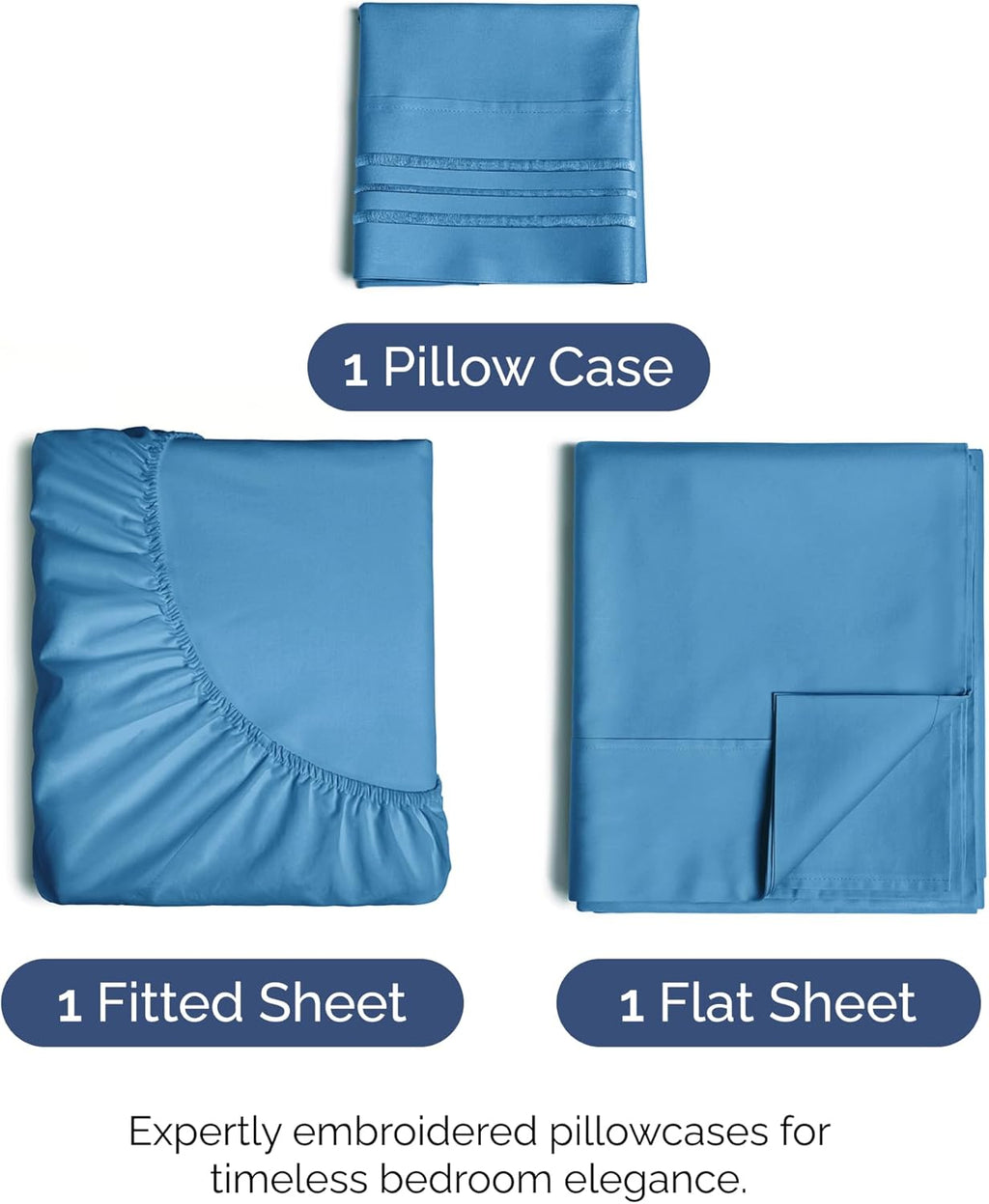 Skiennix Twin Size 3-Piece Sheet Set - Comfy Cooling Bed Sheets with Deep Pockets - Soft, Wrinkle-Free Denim Blue