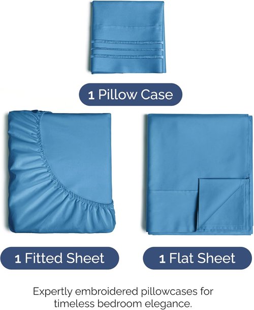 Comfy Twin Size 3-Piece Sheet Set by [Brand Name] - Breathable Cooling Bed Sheets - Soft, Wrinkle-Free Denim Blue