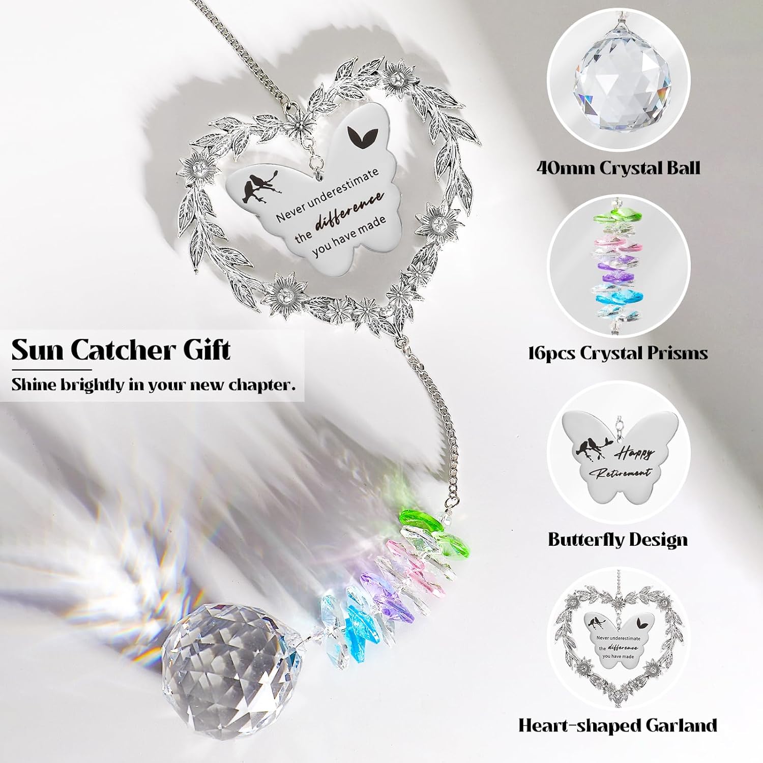Retirement Gift Sun Catcher - Heart-Shaped Rainbow Maker for Coworkers | Crystal Prism Ornament