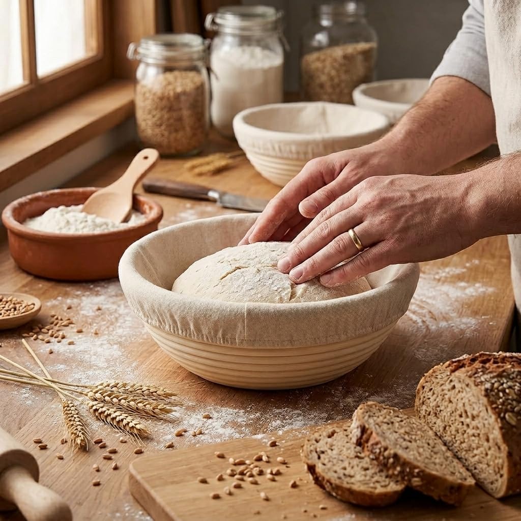 Saint Germain Bakery Premium Round Bread Banneton Basket - Set of 2 | 9" Round Baskets with Liner