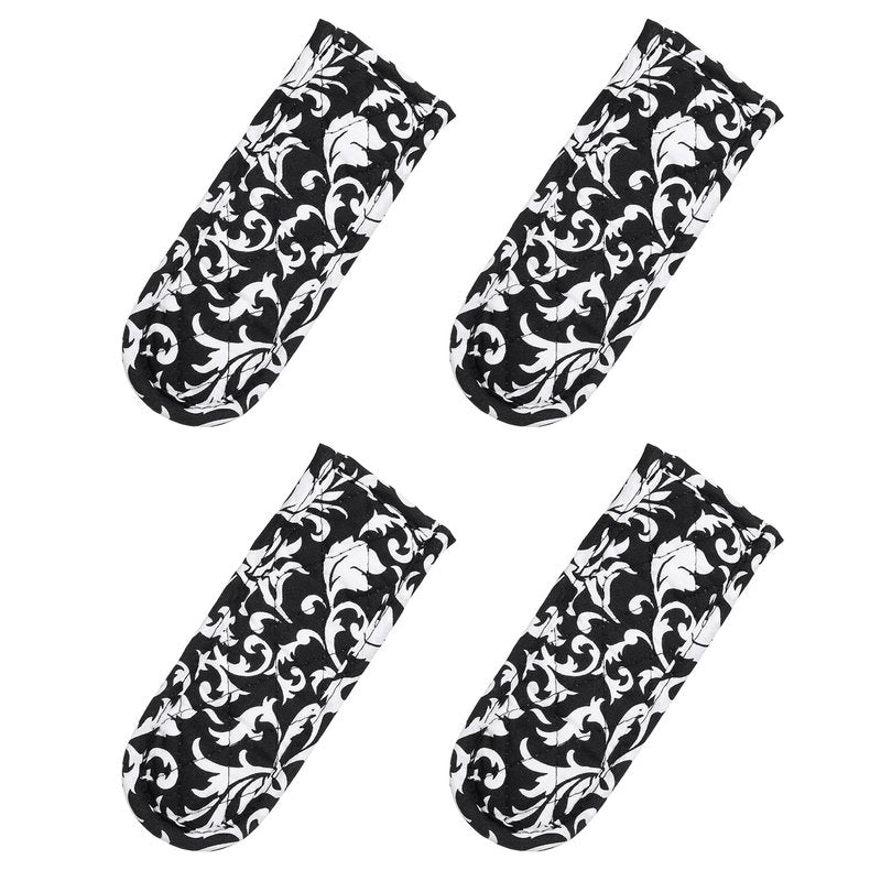 uxcell 4Pcs Pan Handle Sleeve, Pot Handle Covers Heat Resistant Iron Skillet Handle Covers for Kitchen Baking Cooking Supplies, Black White Flower 2.8 in x 7.5 in