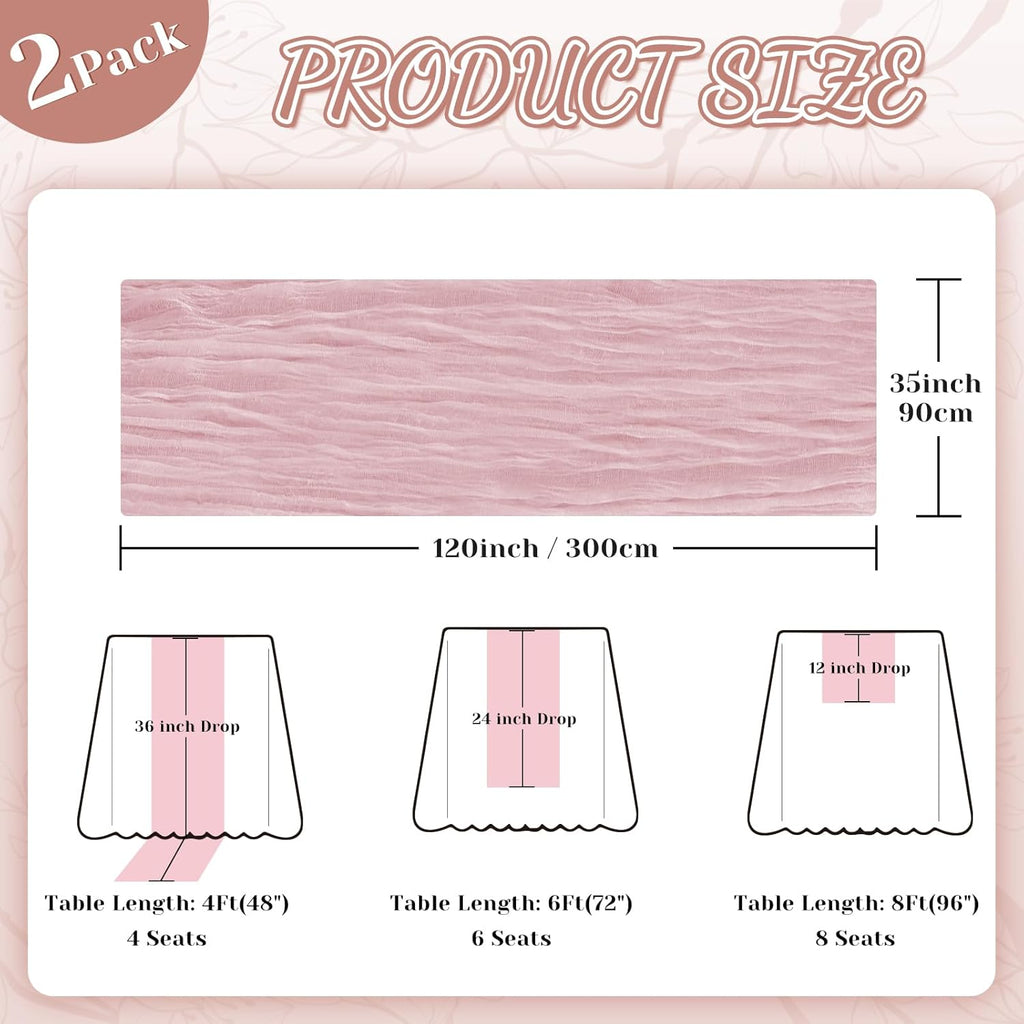 Skiennix Pink Cheesecloth Table Runner - 10Ft Boho Gauze for Weddings & Events | 120 Inches Long