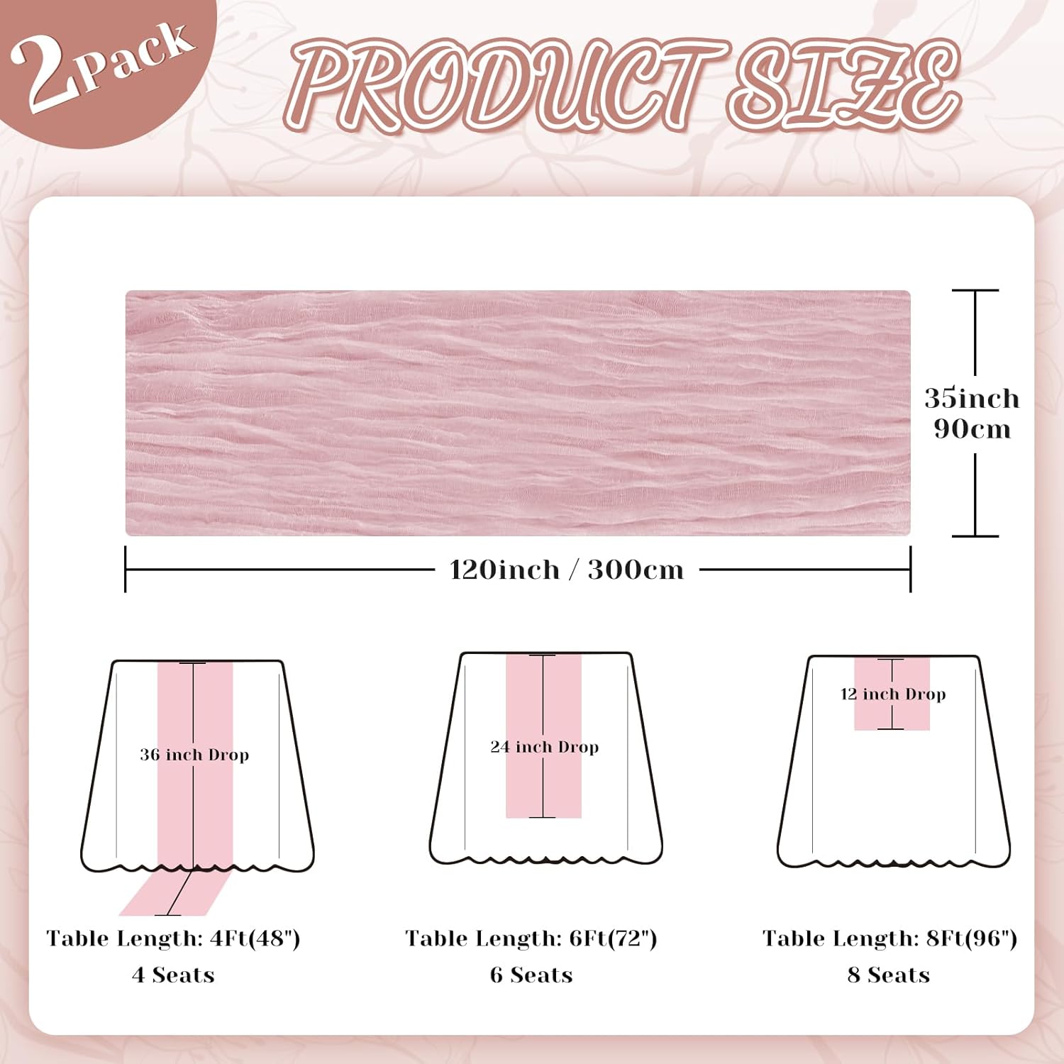 Skiennix Pink Cheesecloth Table Runner - 10Ft Boho Gauze for Weddings & Events | 120 Inches Long