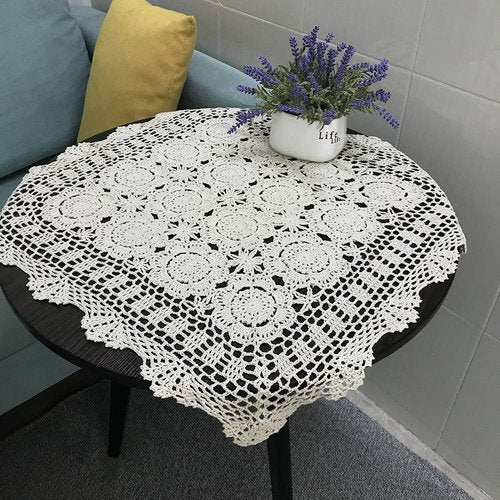 Hetao 100% Cotton Handmade Crochet Square Tablecloth Doilies Lace Table Covers ,Beige, 27 Inch